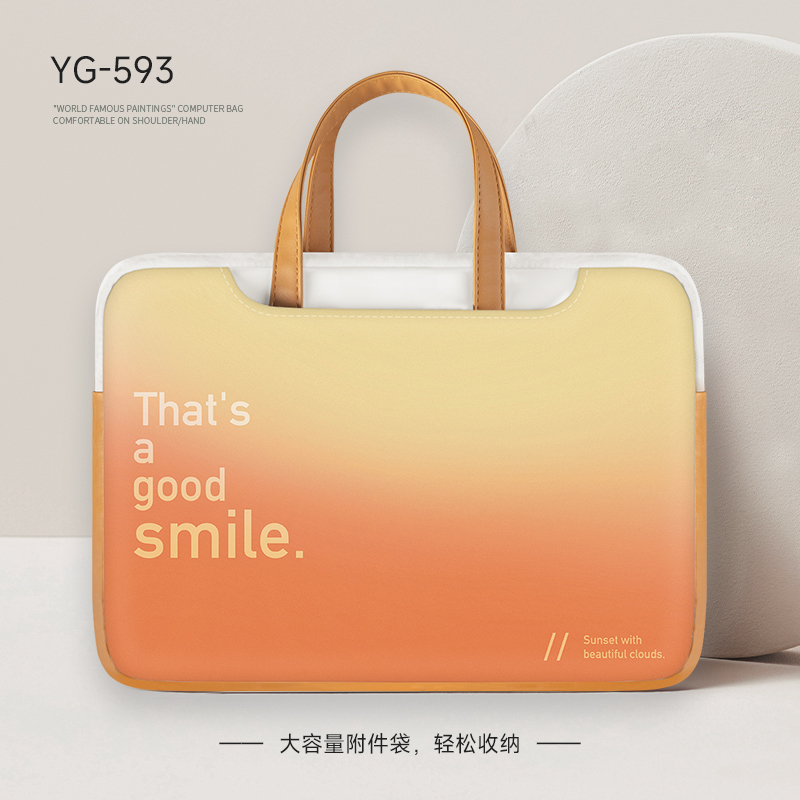 原创简约渐变手提笔记本电脑包女适用于联想小新air14/macbookpro15.6寸华为matebook13.3小米16寸设计女生