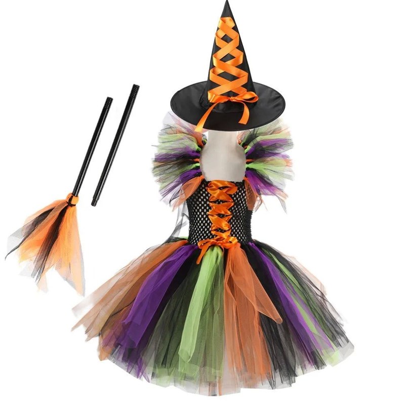 Halloween Costume for Kids Girls Witch Cosplay Tutu Knee