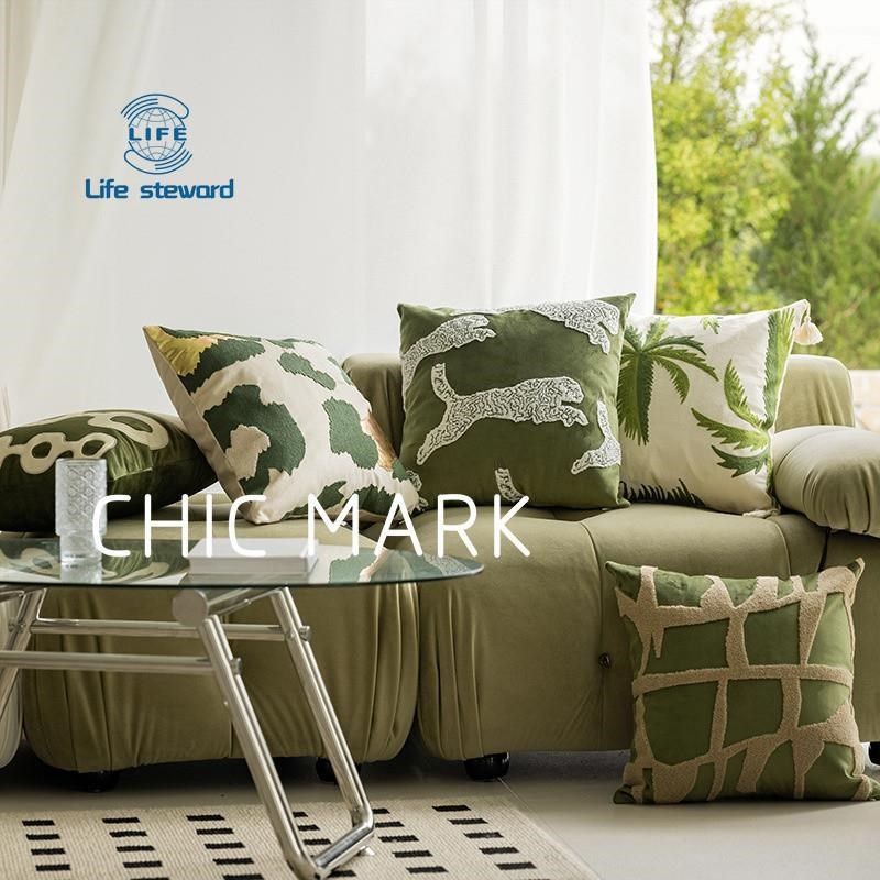 法式复古中古南洋风绣花绒布橄榄绿抱枕靠垫cushion cover pillo