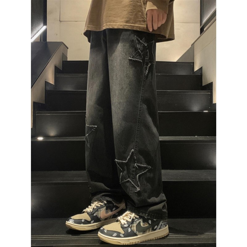 new Blue Streetwear Oversize Star Trousers Jeans Denim Pants