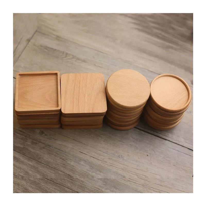 1PC Solid Walnut Wood Coaster Round Square Beech Wood Cup Ma