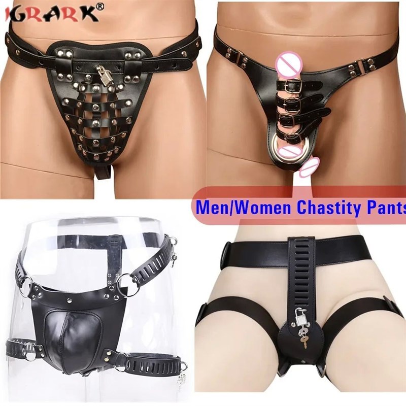 Male Chastity Pants Sexy Lingerie Panties Harness Leather
