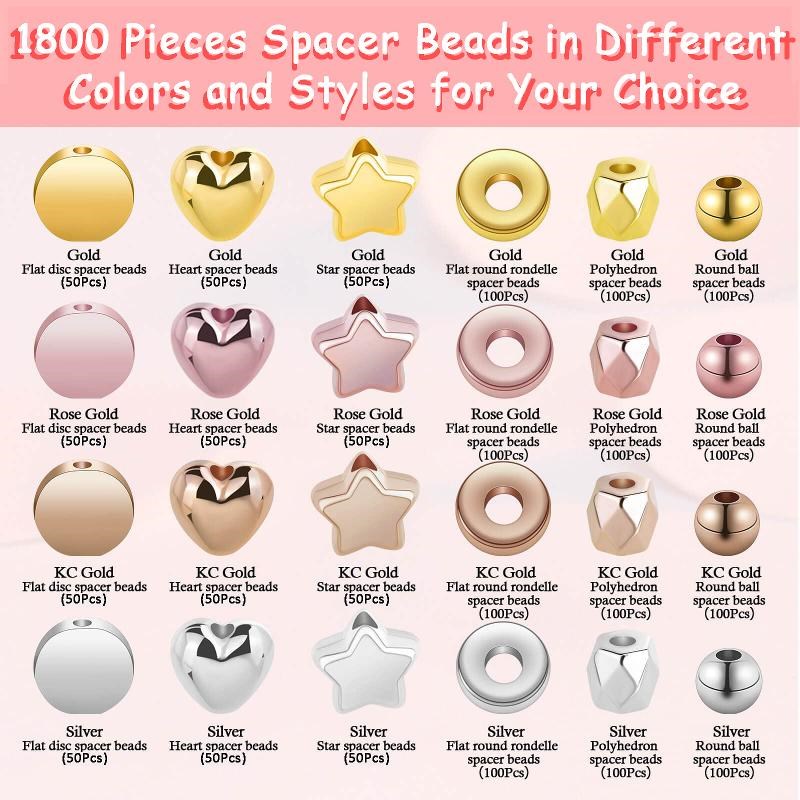 1740pcs CCB Plated Gold Spacer Beads Set Round Heart Beads