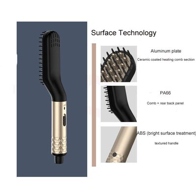 Professional Mini Ceramic Brush Hair Straightener Beard Stra