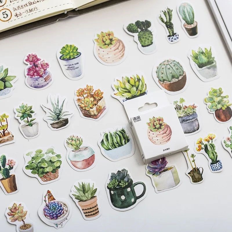 46pcs/pack Plant Decorative Washi Stickers Green Cactus Scra