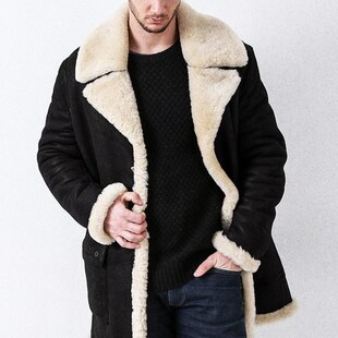仿皮绒加厚皮毛一体中长大衣欧版 Mens 男式 coat秋冬新品 外 fur