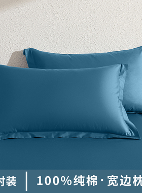 纯棉枕套纯色蓝色单人枕头套48x74cm1只装学生宿舍成人枕皮一对装