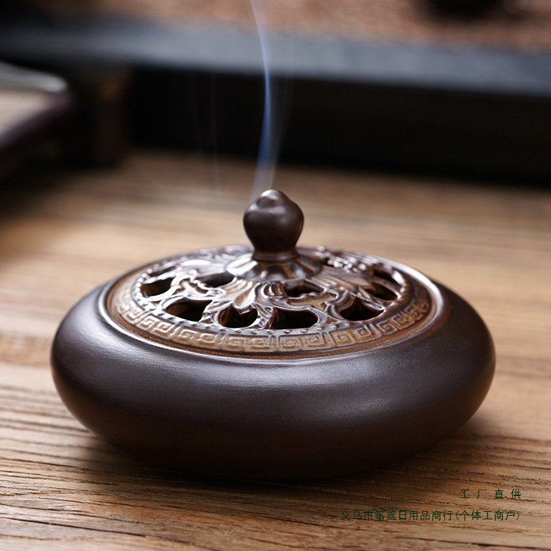 香炉陶瓷家用室内沉香熏香炉供佛香薰炉沉香蚊香盘托香插创意摆件