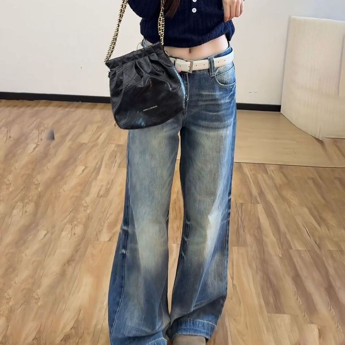 高个子加长美式复古水洗阔腿牛仔裤女宽松高腰显瘦垂感直筒拖地裤