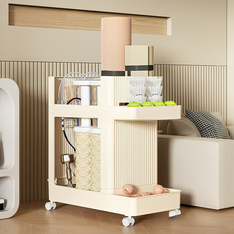 网红瑜伽垫收纳筐带轮置物架运动健身器材篮球收纳架家用整理