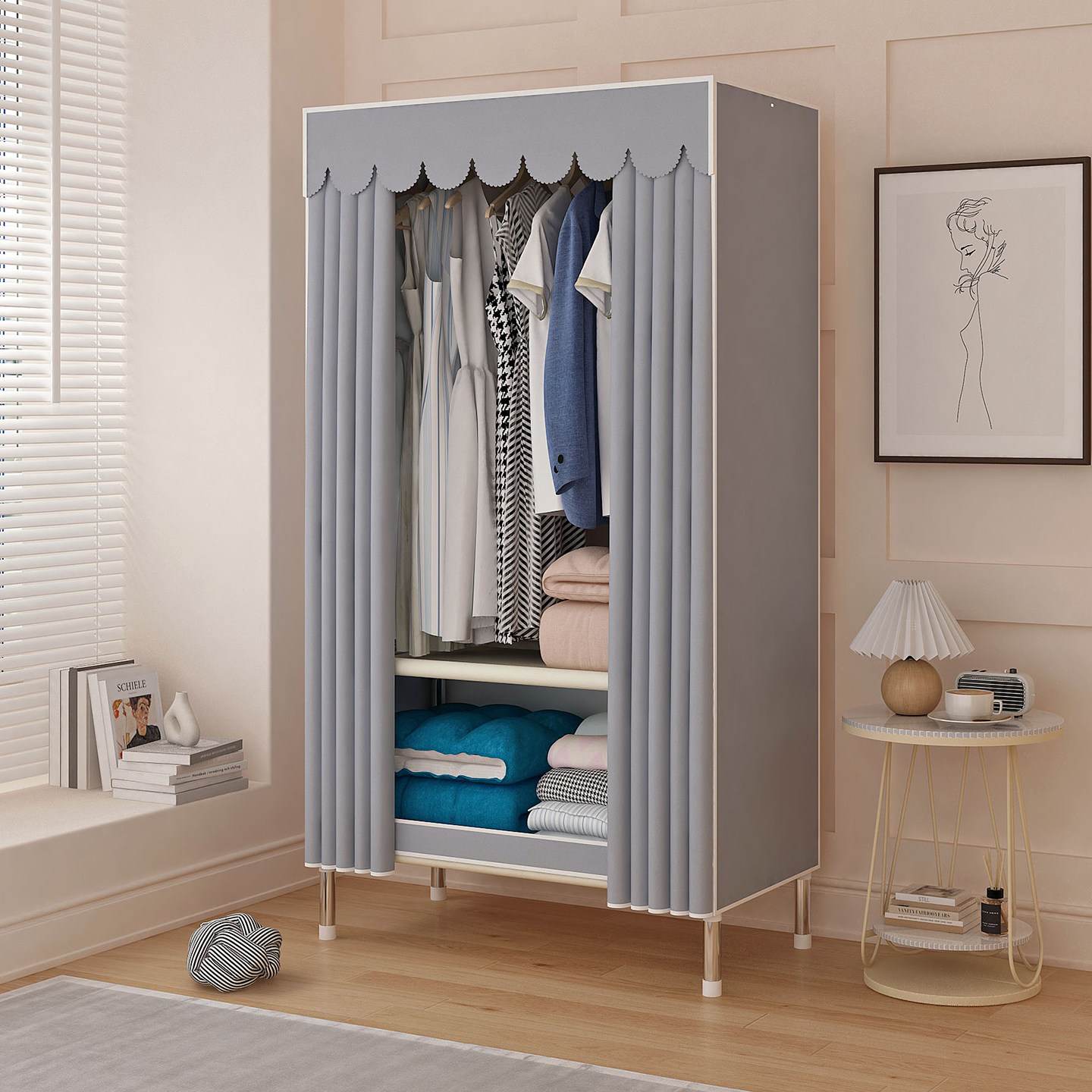 简易衣柜家用卧室钢管加粗加固组装全钢架布衣柜出租房用收纳衣橱,收纳整理,衣帽架,淘宝优惠券,粉丝福利购,淘宝优惠卷