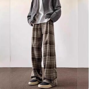 Tim Peake复古格子休闲裤子男潮流cityboy直筒潮阔腿运动裤H199