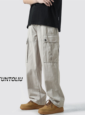 Timpeake工装裤男宽松潮牌ins大口袋休闲裤日系韩版潮流直筒D020