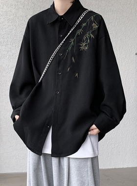 Tim Peake新中式长袖衬衫男oversized黑色衬衣中国风痞帅潮牌C94