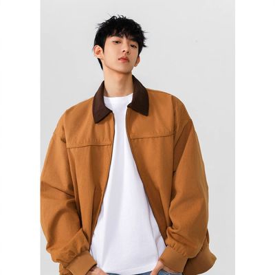 Tim Peake复古酒底特律夹克男痞帅cleanfit哈灵顿翻领外套W008