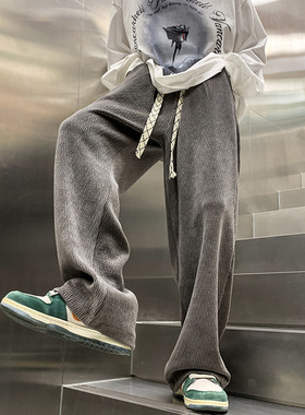 Tim Peake纹理垂感高街卫裤男美式高街潮牌直筒运动束脚裤子A622