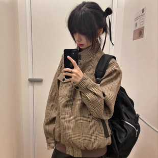 Tim Peake千鸟格oclin哈灵顿夹克男短款立领cleanfit外套W214