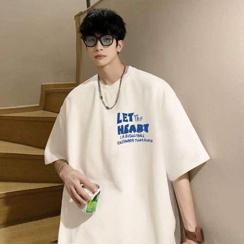 Tim Peake短袖t恤男士冰丝薄款ins港风上衣服纯色宽松重磅W296