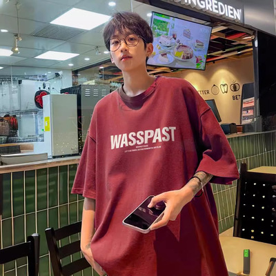 Tim Peake五分袖t恤男夏季美式简约字母印花半袖体恤衫F20