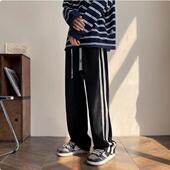 子男宽松高街垂感直筒哈伦阔腿HXLD25 Tim Peake编织抽绳条纹裤
