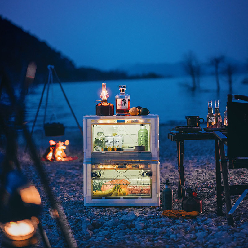 露营折叠箱多功能后备箱整理箱户外木盖加厚带灯前开式透明收纳