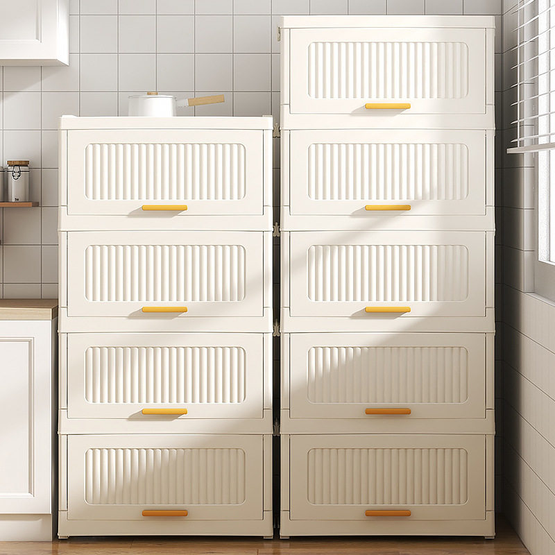 多层折叠收纳柜家用多功能移动置物架客厅卧室零食翻盖式储物柜