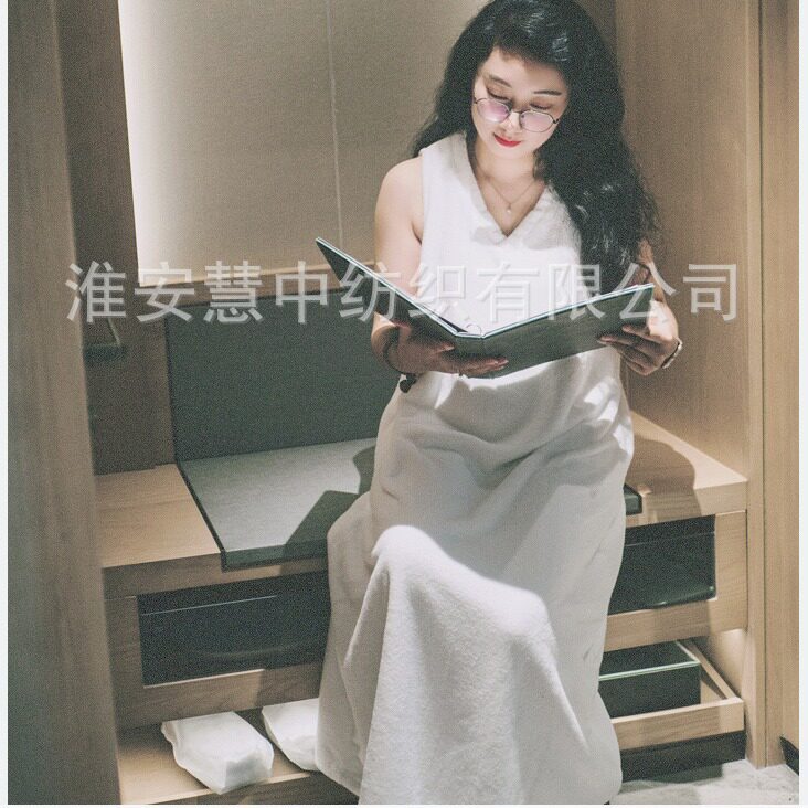 出口感长款v领可穿浴巾吸水睡裙美容院spa海边连衣裙浴袍