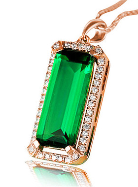 凯薇K玫瑰金祖母绿长方钻吊坠 彩色绿宝石绿碧玺绿钻彩宝项链水晶
