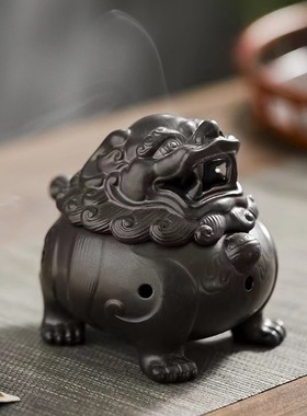 陶瓷狻猊盘香炉金蟾创意工艺品熏香炉摆件家居茶宠香道吉祥物