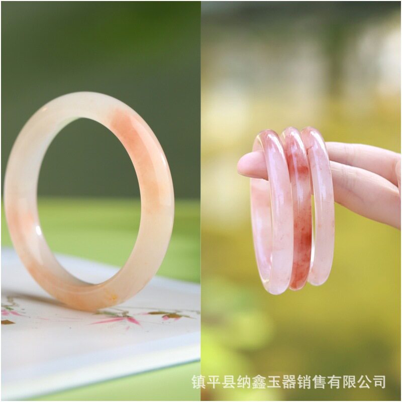 厂家天然新疆金丝玉桃花酿冰种粉色手镯玉器圆条时尚礼品玉镯