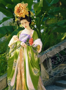 琴挑五代【凤凰台·红绿】冬款丝绒烫金簪花仕女图