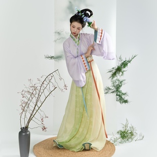 天丝 春日汉服交领襦八破裙少女桃红柳绿 琴挑晋制 懒画眉