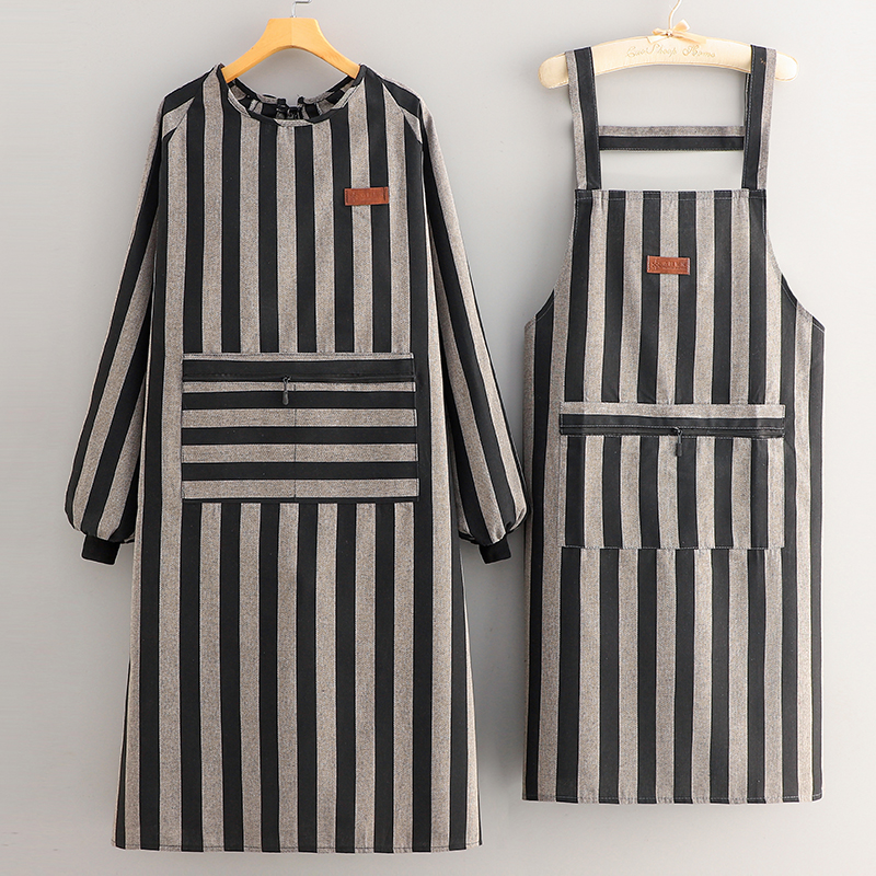 时尚加长工作服简约棉麻长袖围裙女家用厨房做饭防污围腰男士罩衣