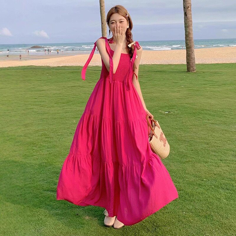 韩版度假风甜美吊带连衣裙女夏季连衣裙
