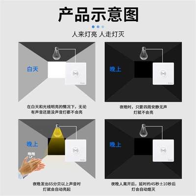 86型暗装大功率500W声光控感应延时墙壁开关楼道LED二线声控开关