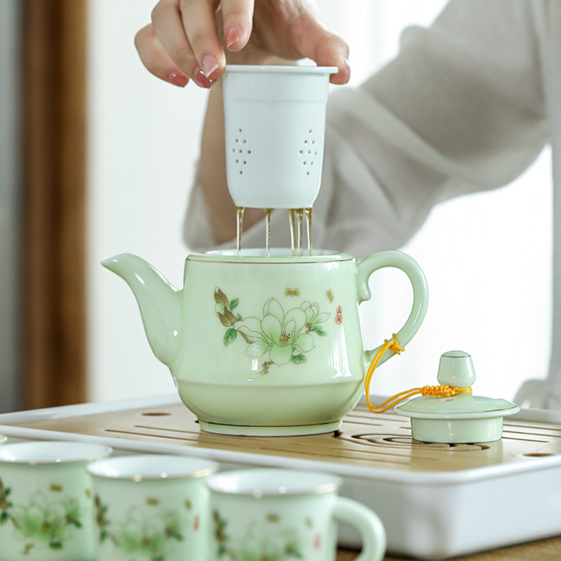 陶瓷过滤茶壶大号功夫茶具带网隔内胆用单壶冲泡茶器茶杯子套装