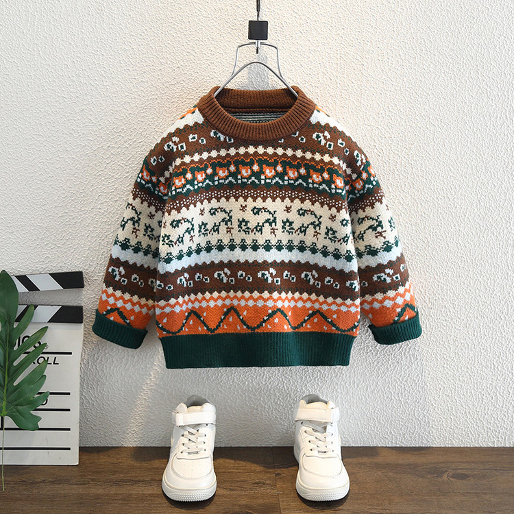 小班家&8876绿色袖口提花毛衣挂拍童装童装