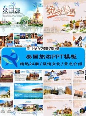 24套泰国旅游人文印象风情文化畅游泰国清迈之旅泼水节PPT模板