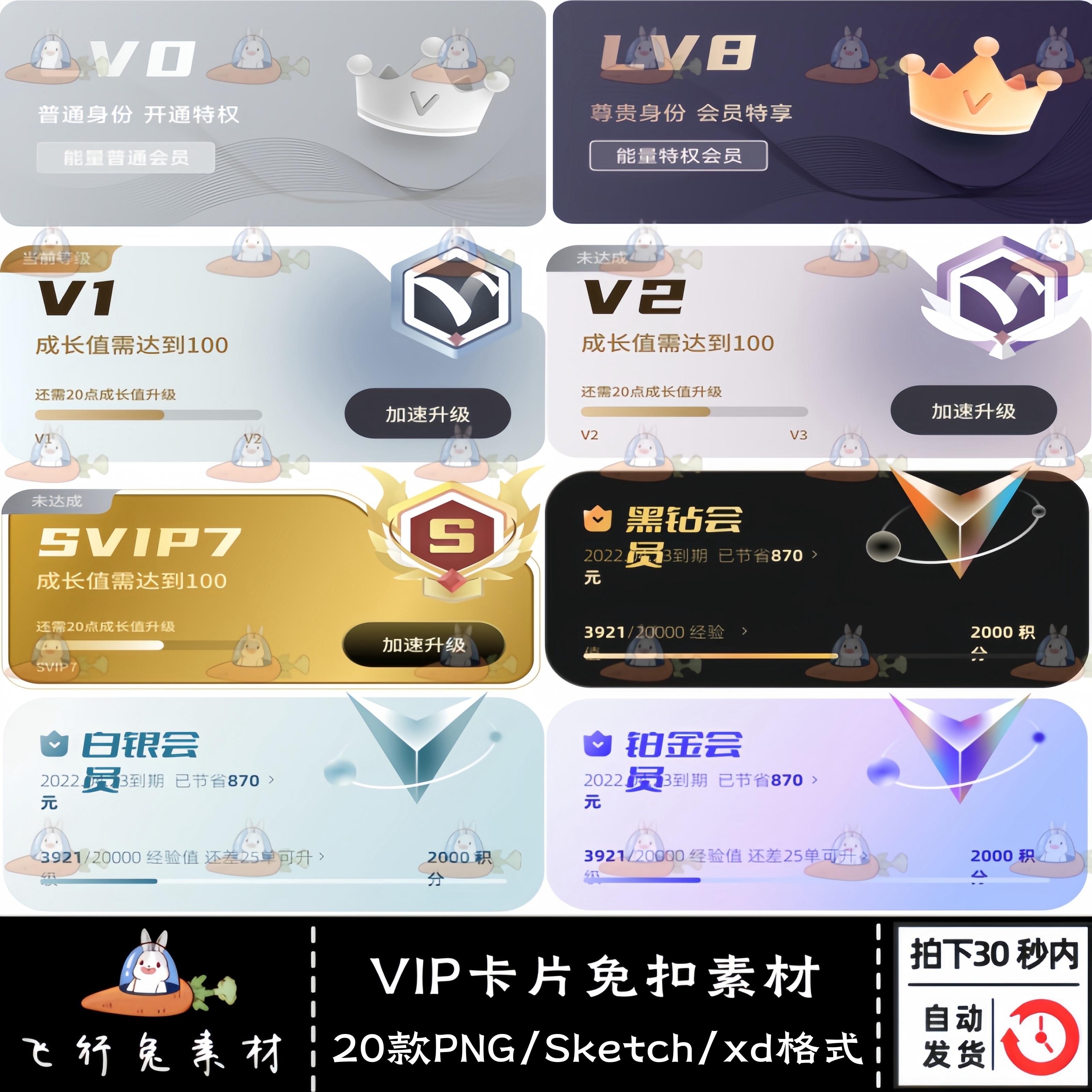 会员升级VIP成长体系皇冠勋章UI卡片APP界面sketch/xd设计素材