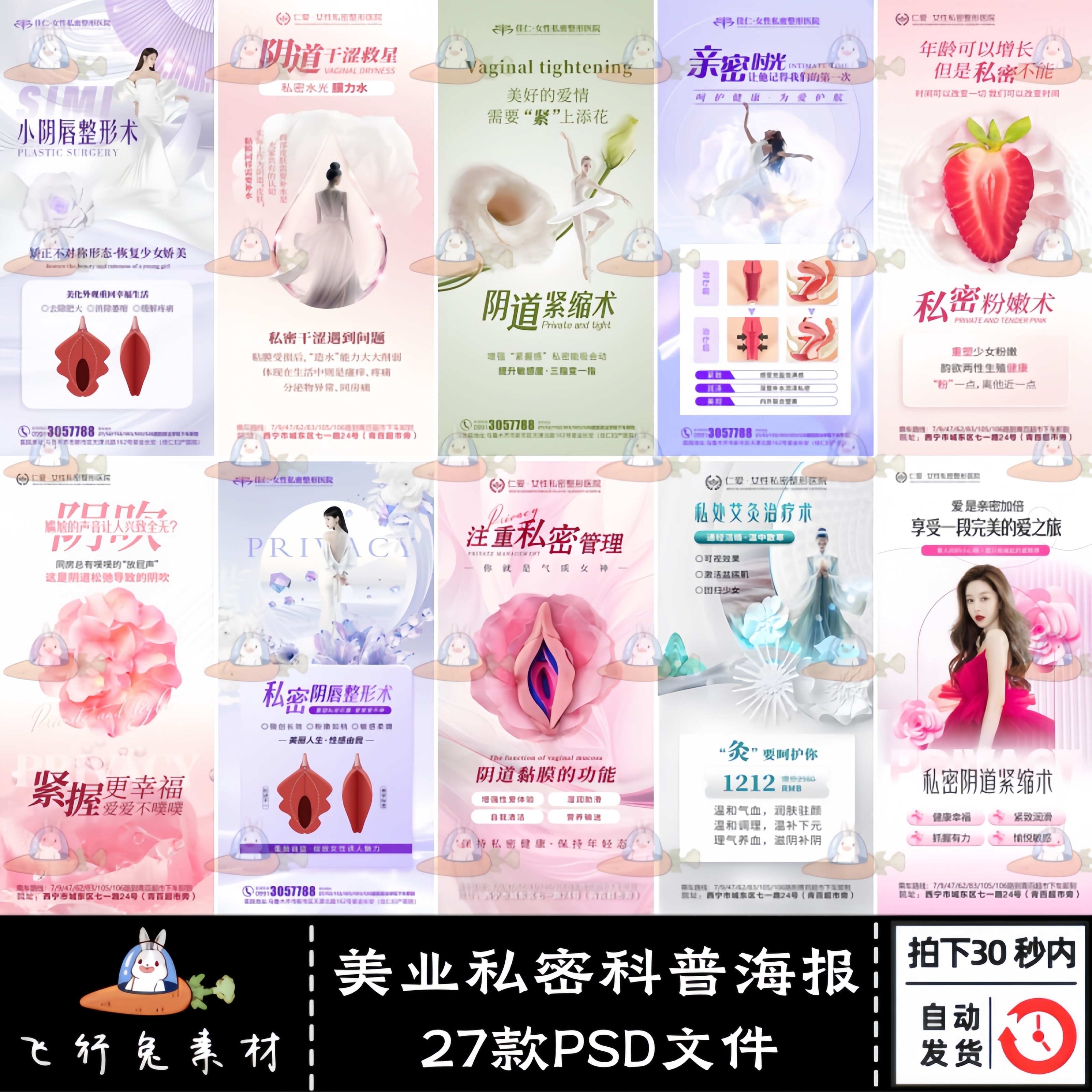 27款美业医美整形女性私密抗衰健康科普知识宣传海报PSD模板素材
