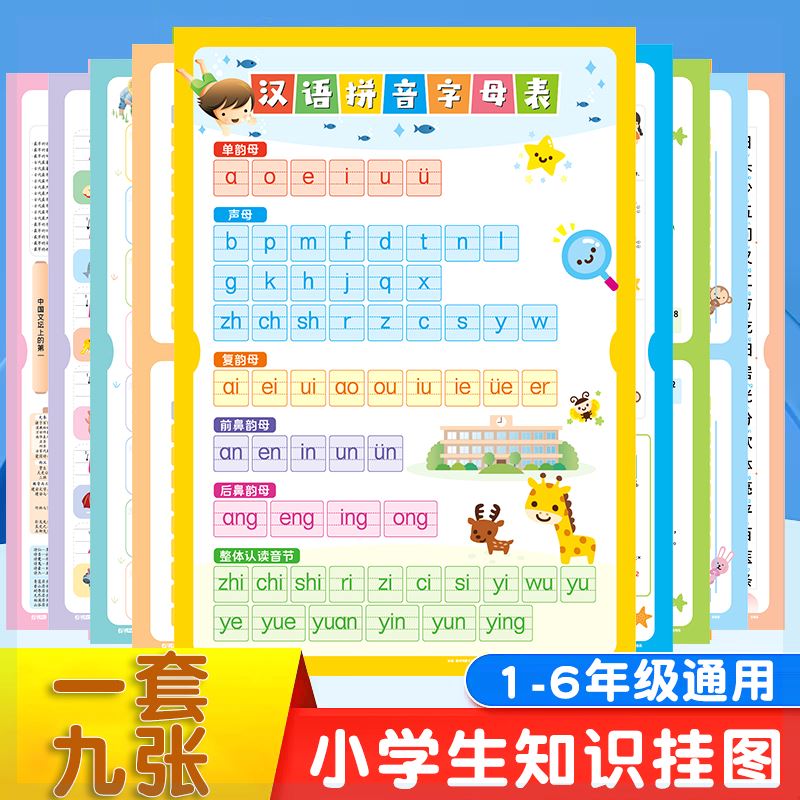【15.9元全套9张】高清儿童学习挂图全套 拼音字母乘除加减口诀表