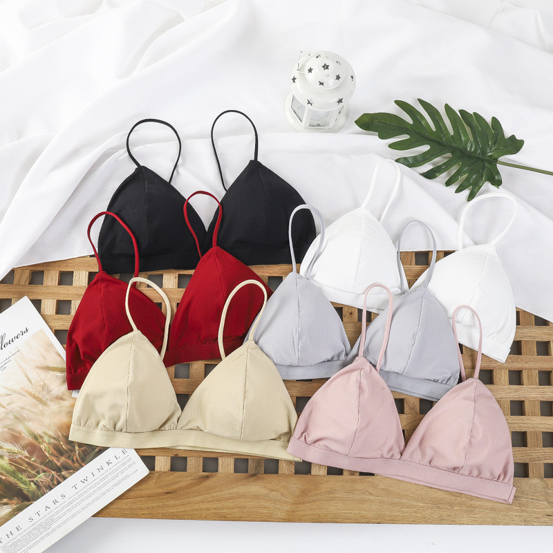 冰丝螺纹法式三角杯吊带美背抹胸内衣女学生无钢圈性感带胸垫裹胸