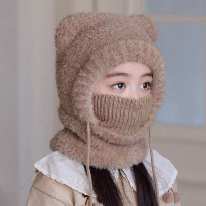 儿童帽子秋冬季加厚毛绒帽男女宝宝冬天围脖口罩一体帽护耳防风帽