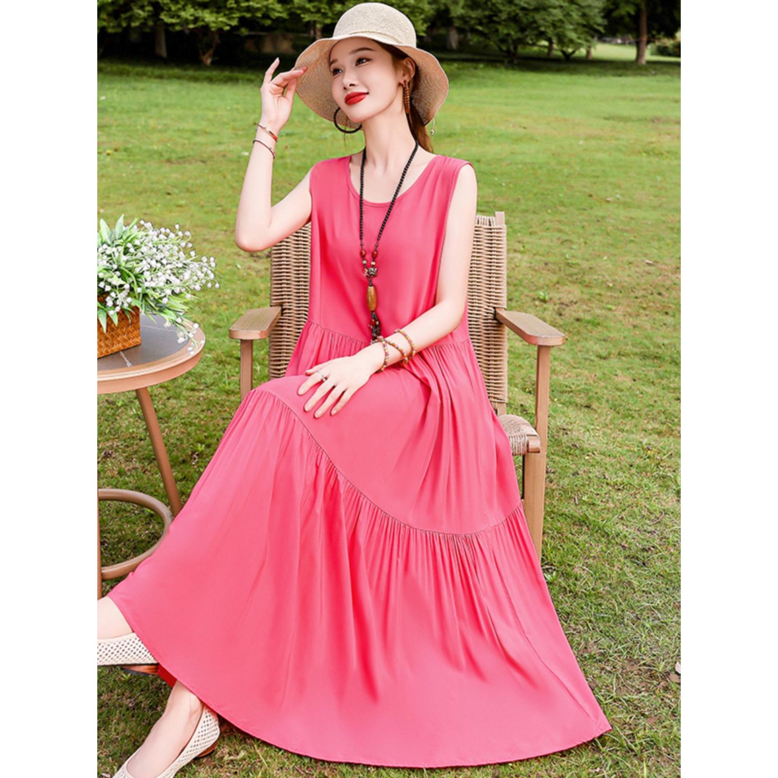 碎花连衣裙短款法式高级感女夏季2025宽松大码超长款棉绸背心裙子