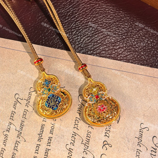 尚银轩999足银宝相花葫芦吊坠珐琅彩莲花福气满满银项链女送母亲