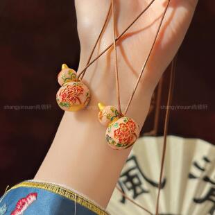足银9999珐琅彩葫芦描金吊坠女款烧蓝福禄挂件毛衣链送女友新年礼