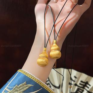 纯银925古法财神葫芦银吊坠新中式国风手工拉丝银坠子新年送礼