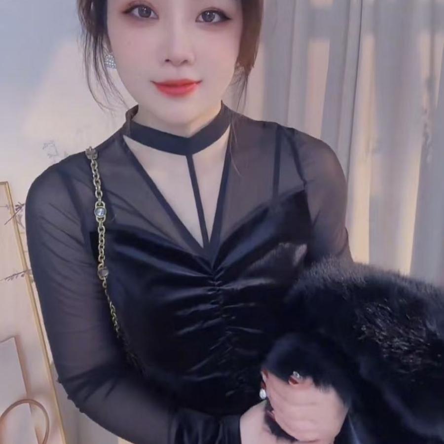 性感网纱长袖打底衫女秋冬2025年新款修身内搭设计感时尚内搭上衣