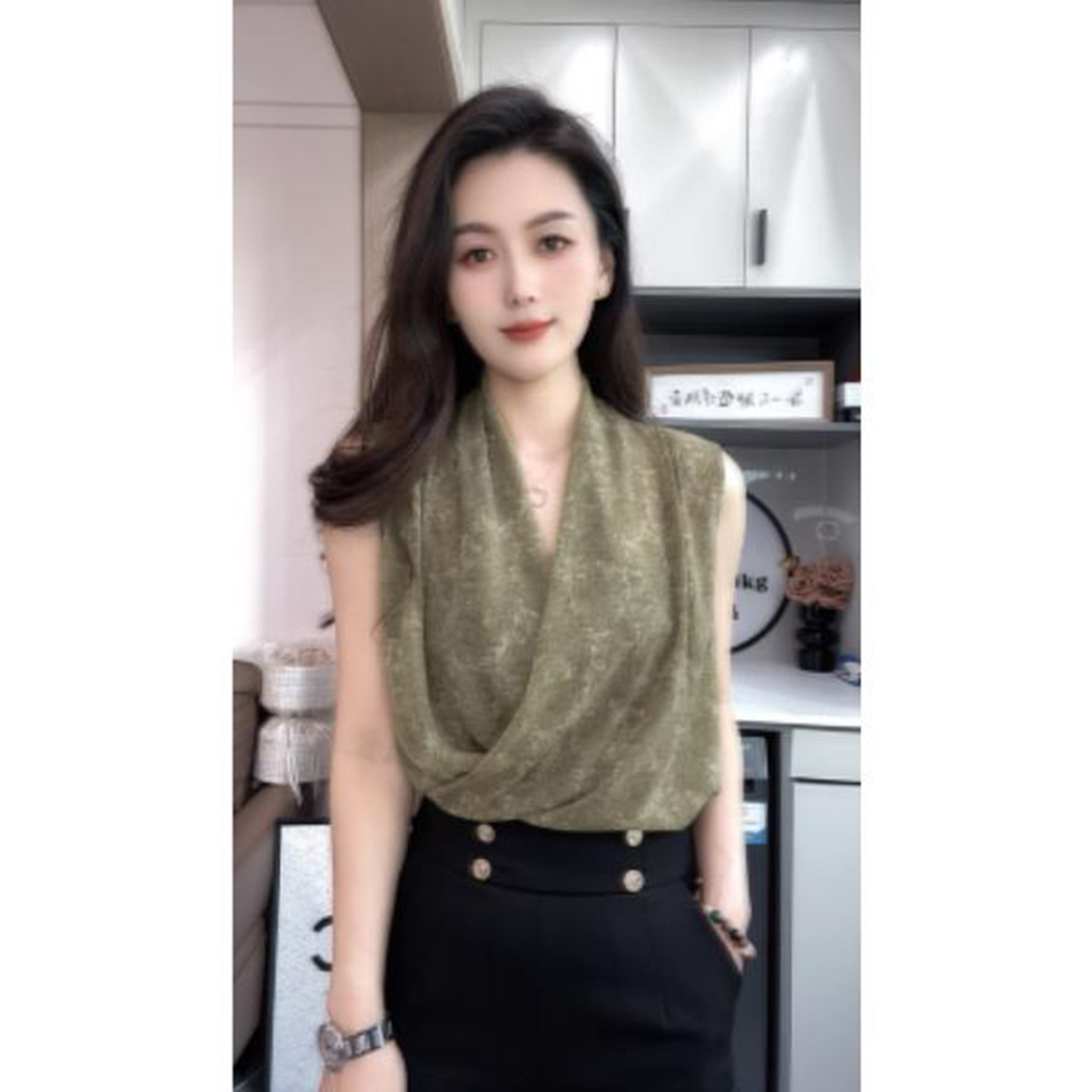 性感V领雪纺背心女夏季新款时尚扎染无袖上衣气质修身百搭小衫潮