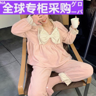 日本新款 睡衣女秋冬珊瑚绒加厚甜美可爱2022年新款 法兰绒家居服套